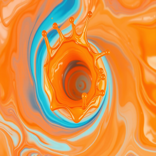 vivid colorful liquid splash with swirling orange and blue tones, high-definition, macro shot, f/2.8 aperture, 1/200 sec shutter speed, ISO 100, soft diffused lighting, DSLR camera, 50mm lens