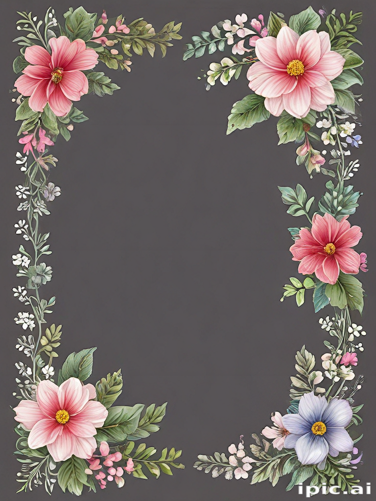 Elegant Floral Border Design Featuring Vibrant Flowers and Greenery on ...