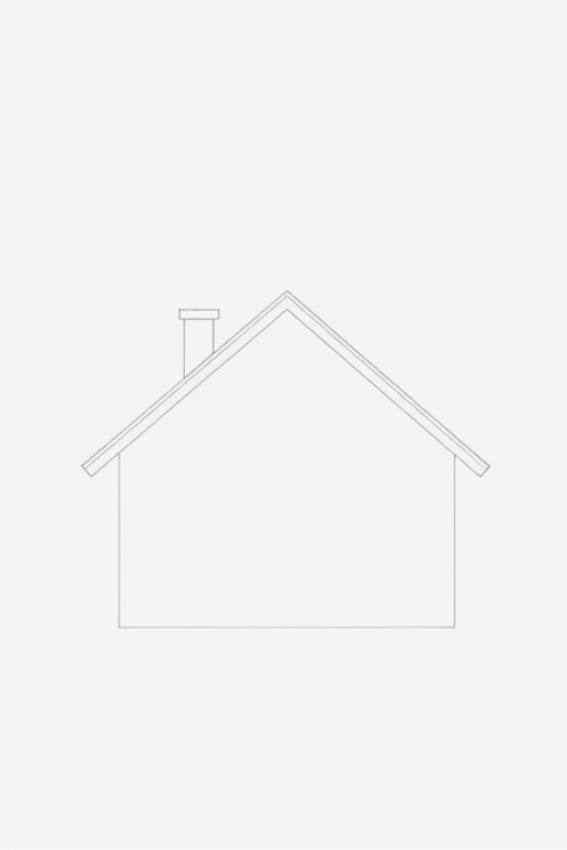Create a detailed illustration of a simple house outline with a chimney, using a DSLR camera with a 50mm lens, aperture f/2.8, ISO 100, shot from a straight-on view, in natural lighting for enhanced image quality.
