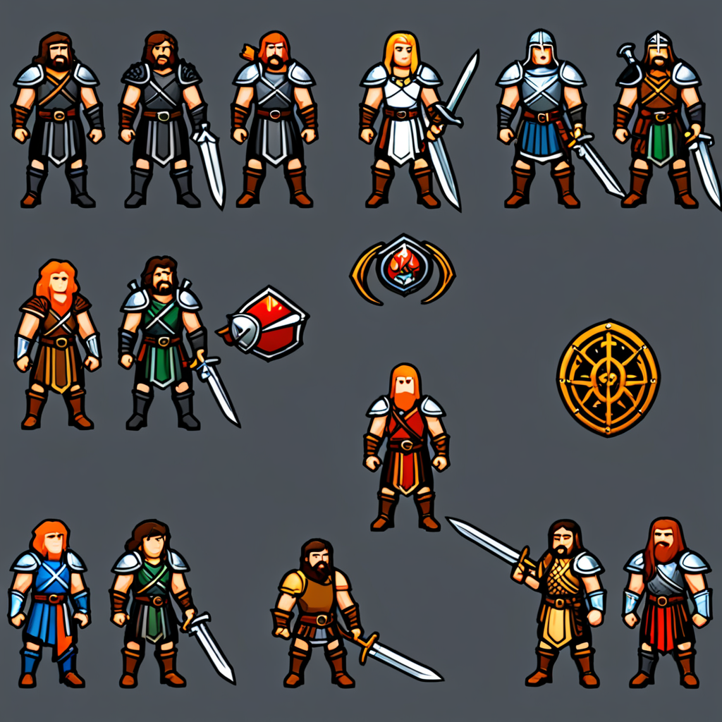 A set of sprites for a top-down dungeon crawler 2d game. Barbarian ...