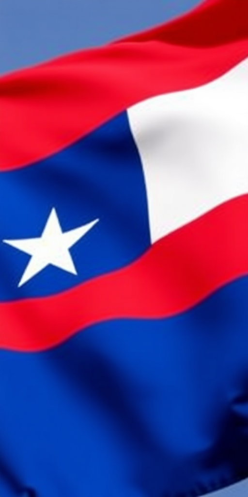 Create a high-resolution image of the Chilean flag with a vibrant blue square containing a white star on the left and a horizontal red band at the bottom, using a DSLR camera, f/8 aperture, 50mm lens, and natural daylight for optimal color clarity and balance.