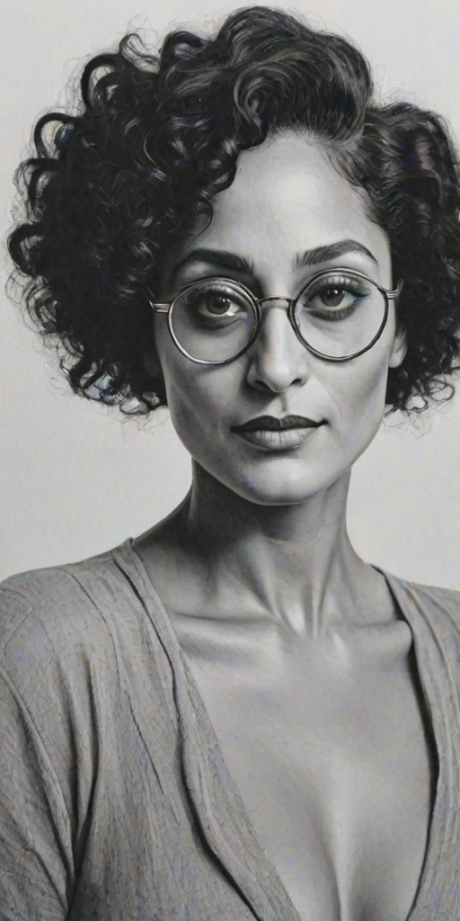Magnificent Tracee Ellis Ross, pencil sketch, portrait of Sublime woman 1929s in glasses, hair style beatnik, outline, clear lines, fine lines, 8k