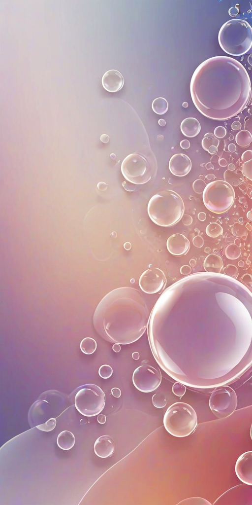 create an abstract design featuring translucent bubbles of varying sizes on a smooth gradient background with curved line patterns weaving through the composition