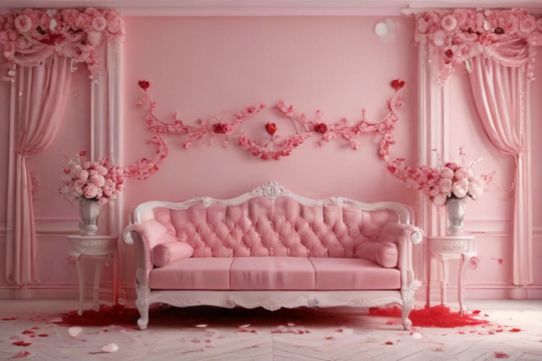 Charming Pink Living Room Decorated with Flowers and Romantic Elements