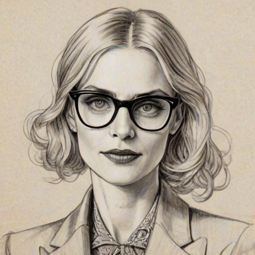 Enticing Aimee Mann, pencil sketch, portrait of Resplendent woman 1920s in glasses, hair style beatnik, outline, clear lines, fine lines, 8k