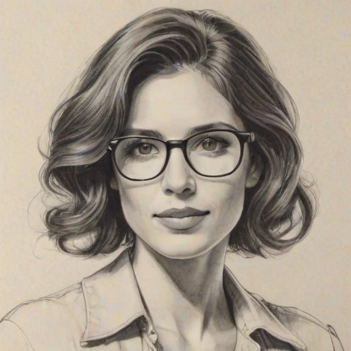 Enchanting Mercedes Mason, pencil sketch, portrait of Graceful woman 1972s in glasses, hair style beatnik, outline, clear lines, fine lines, 8k