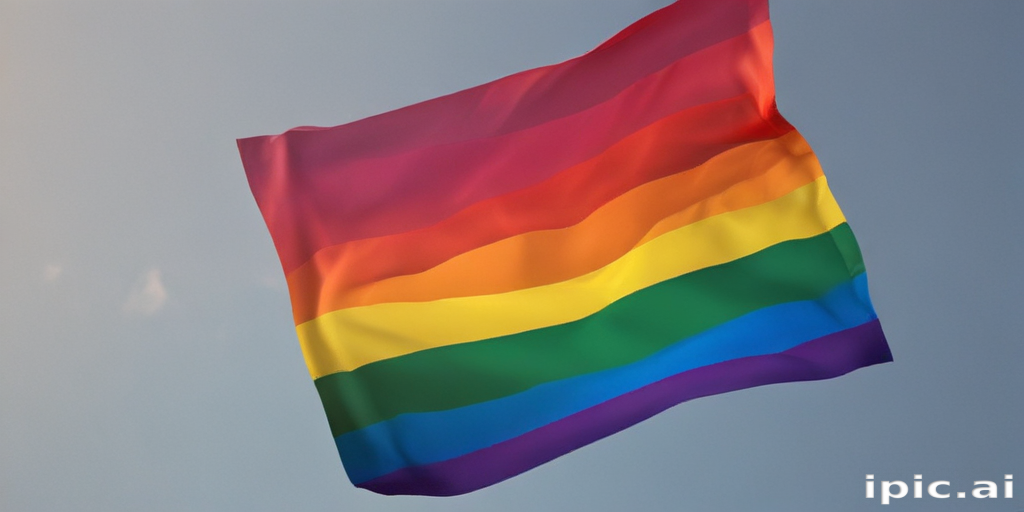 Vibrant Rainbow Flag Waving Proudly Against a Clear Blue Sky
