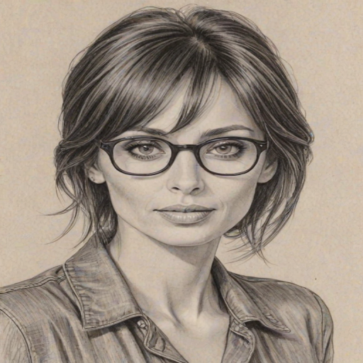 Enticing Natalie Imbruglia, pencil sketch, portrait of Delightful woman 1973s in glasses, hair style beatnik, outline, clear lines, fine lines, 8k