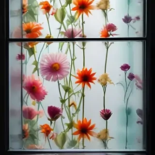 flowers behind glass wallpaper