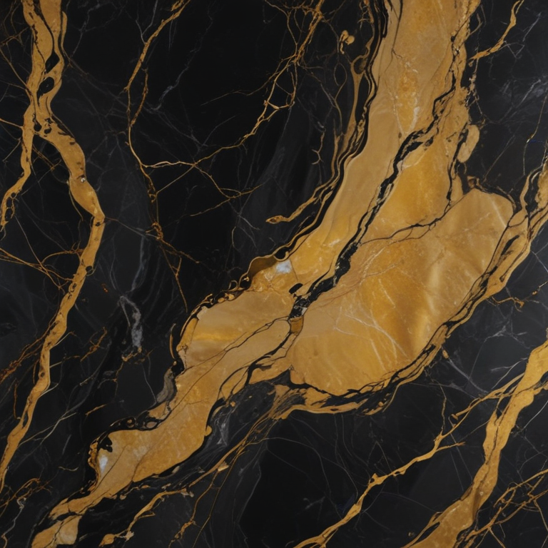 Elegant Black Marble with Striking Gold Veins and Unique Patterns.