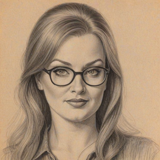 Fetching Wynonna Judd, pencil sketch, portrait of Delightful woman 1931s in glasses, hair style beatnik, outline, clear lines, fine lines, 8k
