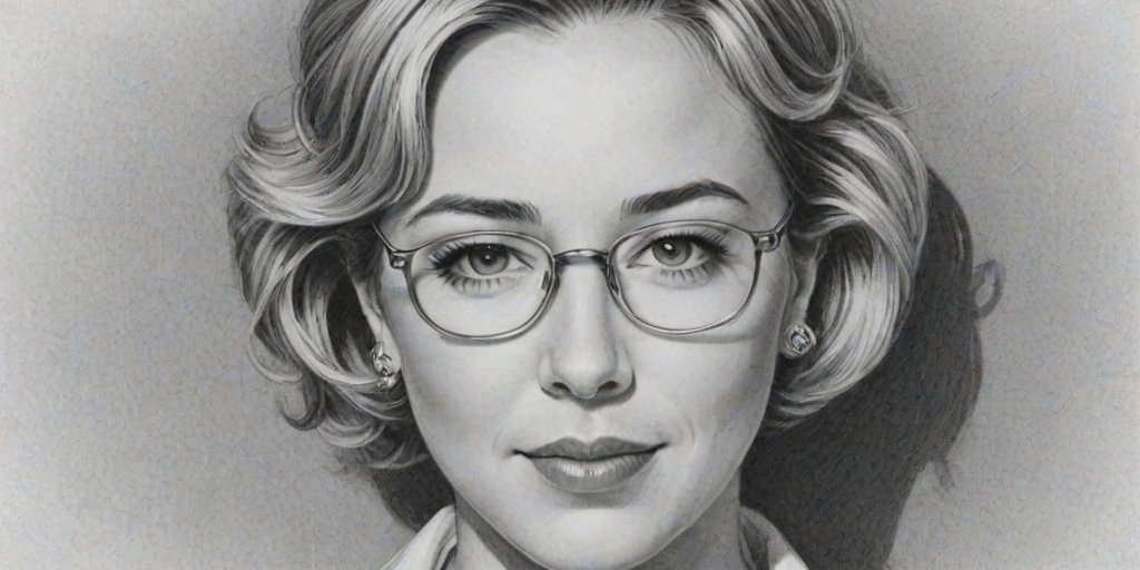 Wonderful Traylor Howard, pencil sketch, portrait of Fascinating woman 1932s in glasses, hair style beatnik, outline, clear lines, fine lines, 8k