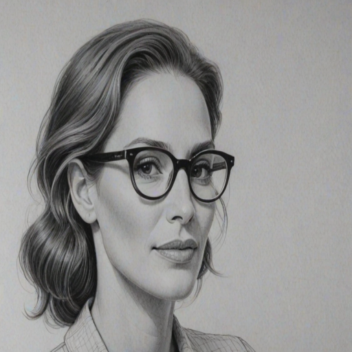 Wonderful Julia Roberts, pencil sketch, portrait of Comely woman 1945s in glasses, hair style beatnik, outline, clear lines, fine lines, 8k