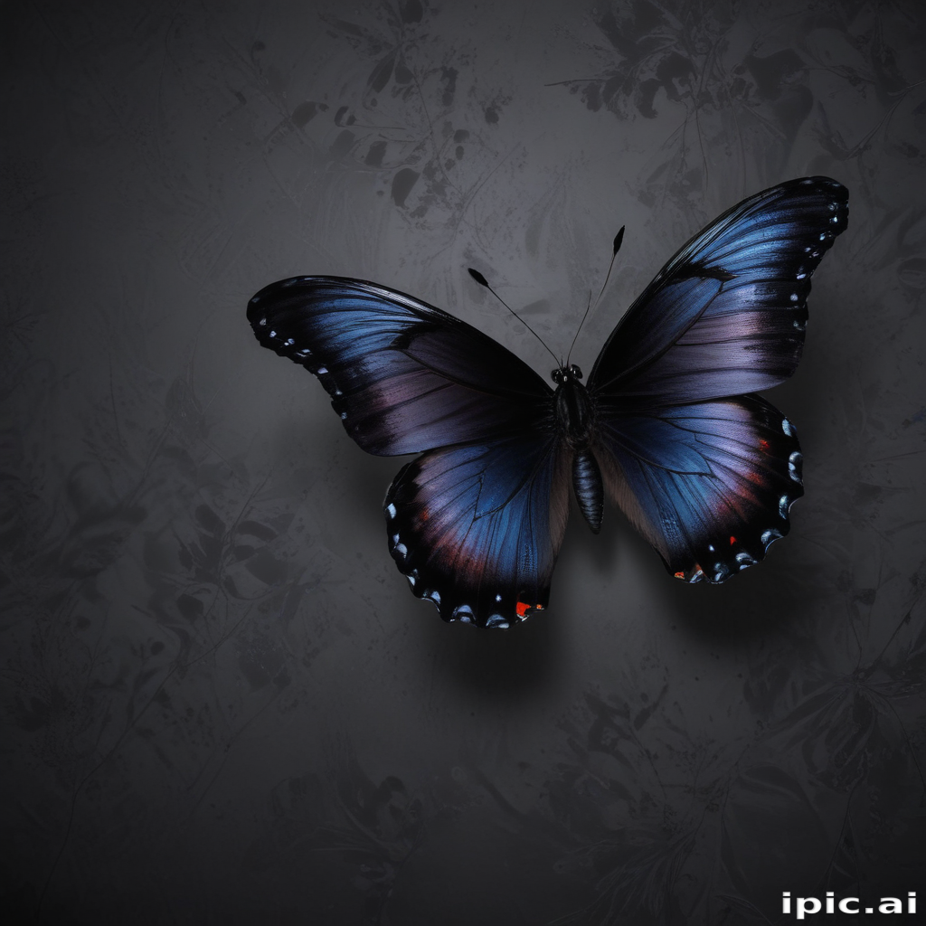 Elegant Blue Butterfly Against a Dark Floral Background in Soft Light