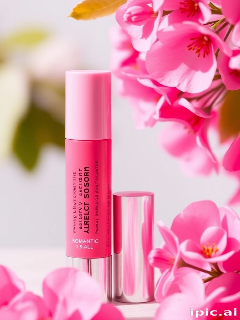 Romantic "Cherry Blossom" tinted lip balm providing a sheer wash of pink color while nourishing and protecting lips with natural botanicals and SPF protection