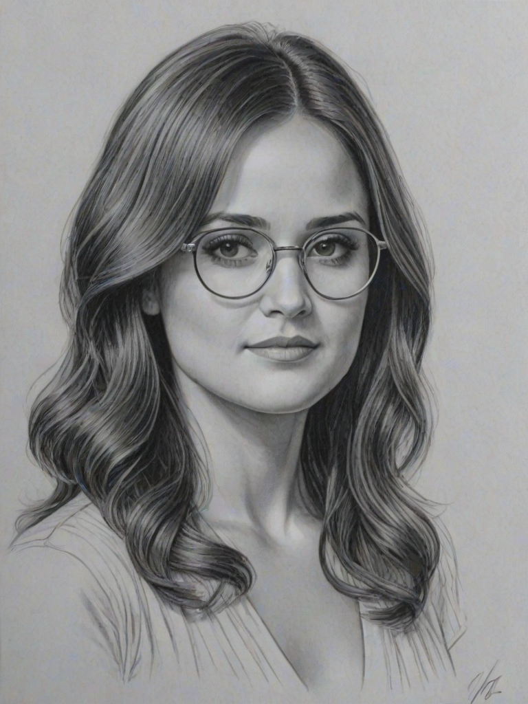 Wonderful Danica McKellar, pencil sketch, portrait of Gorgeous woman 1927s in glasses, hair style beatnik, outline, clear lines, fine lines, 8k