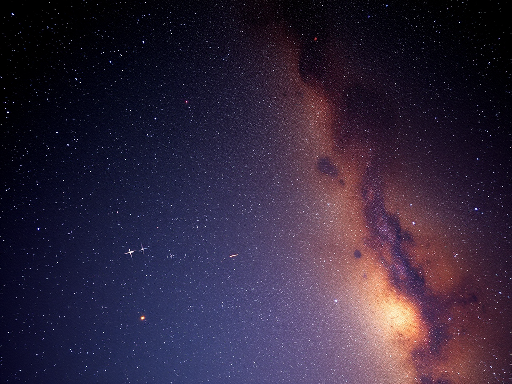 Regenerate a vibrant starry night sky filled with colorful twinkling stars in various hues, using a Canon EOS R5 with a 50mm lens, aperture f/1.8, ISO 100, 1/200s shutter speed, shot from a wide-angle view to capture depth and richness in colors.