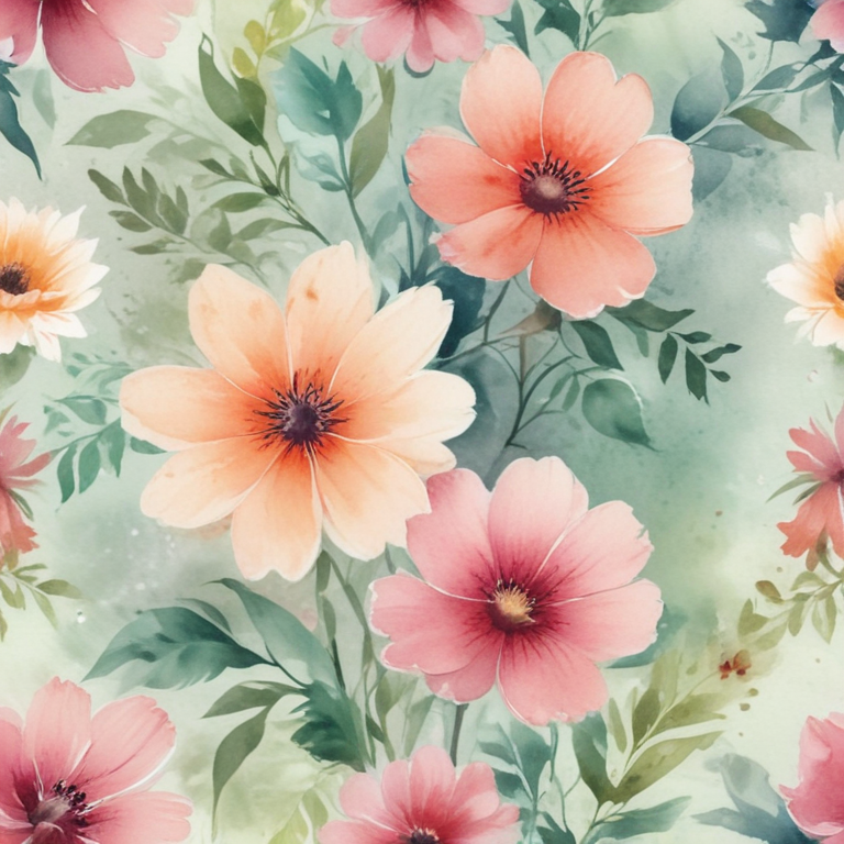 Beautiful Watercolor Floral Pattern Featuring Vibrant Pink and Peach ...
