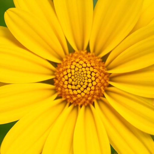 A close-up shot of a vibrant yellow flower with detailed petals, taken with a DSLR camera at f/2.8 aperture, 1/200 second shutter speed, ISO 100, in natural lighting, focus on the center and a blurred green background for depth.