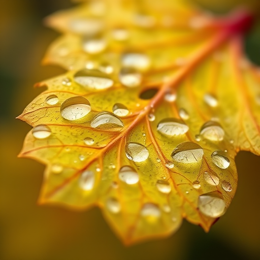 Close-up of ginkgo leaves covered in water droplets, shallow depth of field, natural light, macro lens, f/2.8, ISO 100, 1/200 sec, DSLR camera.