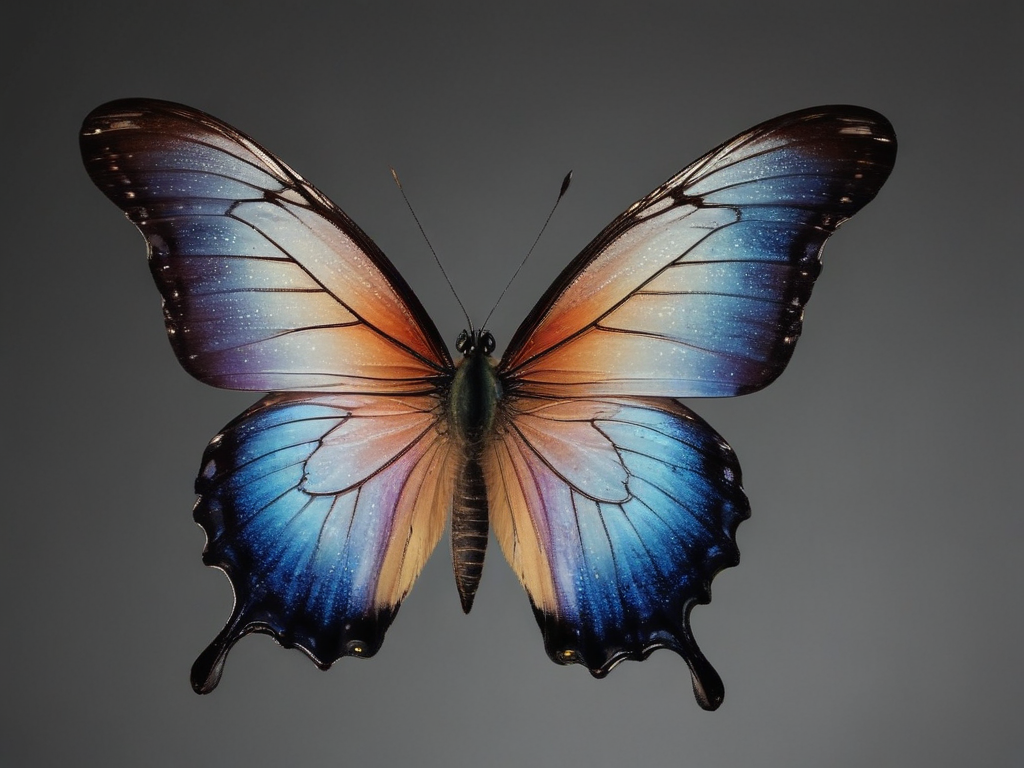 A Vibrant Butterfly Displaying Stunning Colors Against a Dark Background.