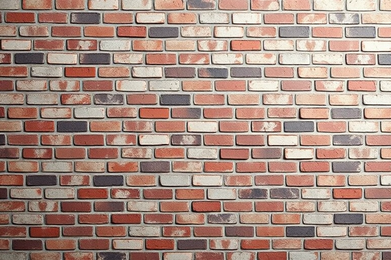 Generate a 3D rendered image of a brick wall with realistic textures and shadows, using a depth of field effect, shot from a slight low angle, at an aperture of f/8, ISO 100, shutter speed 1/60s, with a DSLR camera to enhance image quality.