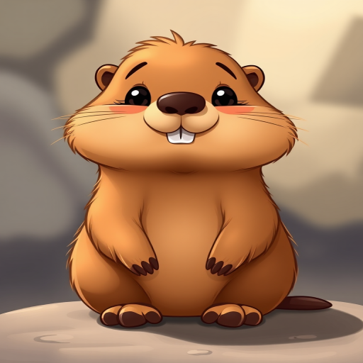 Create a high-resolution cartoon-style illustration of a cute brown cartoon marmot sitting upright with big cheeks, using a DSLR camera, 50mm lens, f/2.8 aperture, ISO 100, natural lighting, and a soft-focus background for enhanced depth and clarity.