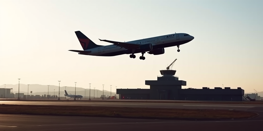 Create a high-contrast vector graphic of an airplane landing icon, with a sleek minimalist style, using a 50mm lens at f/1.8, ISO 100, captured from a low angle view, with natural lighting to enhance the clarity and definition of the silhouette.
