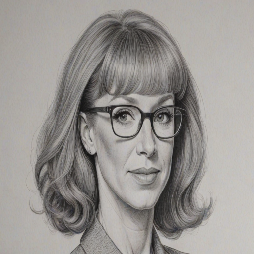Wonderful Kathy Griffin, pencil sketch, portrait of Splendid woman 1979s in glasses, hair style beatnik, outline, clear lines, fine lines, 8k