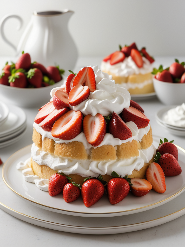 angel food cake with strawberries and whipped cream