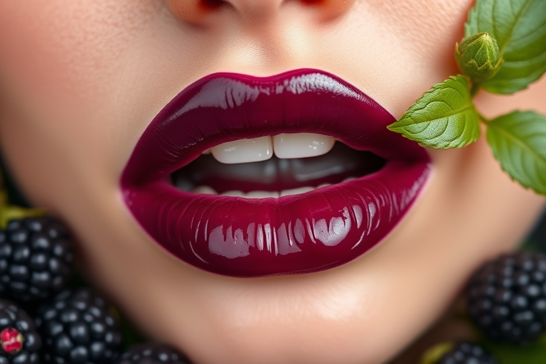 Blackberry "Twilight Crush" lip mask with exfoliating properties, gently removing dead skin cells while deeply nourishing and tinting the lips