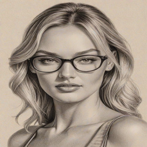 Enticing Candice Swanepoel, pencil sketch, portrait of Ravishing woman 1937s in glasses, hair style beatnik, outline, clear lines, fine lines, 8k