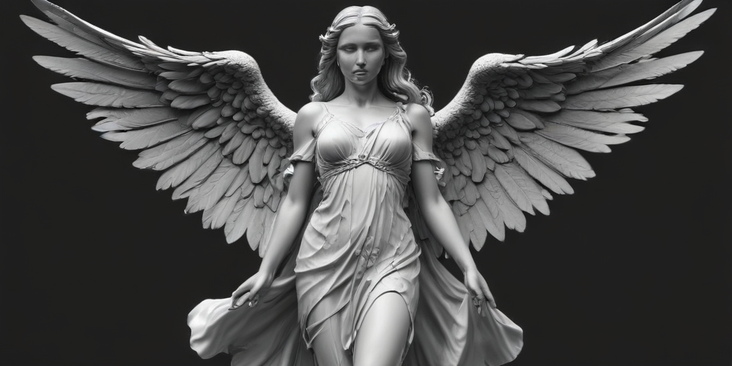 Majestic White Marble Angel Statue with Elegant Wings and Poised Expression