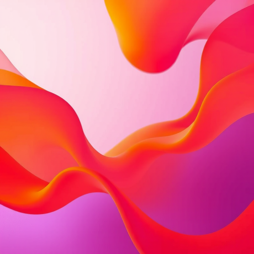 Create an abstract image featuring smooth, flowing shapes in vibrant orange and purple tones, using a Canon EOS R5, 50mm lens, f/1.8 aperture, ISO 100, with a shallow depth of field and soft lighting to enhance the quality and textures.
