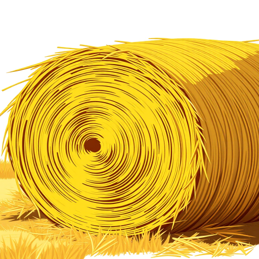Create a high-quality illustration of a straw bale with vibrant yellow color, taken from a slightly elevated angle, using a DSLR camera with an aperture of f/5.6, ISO 100, and a focal length of 50mm, ensuring detailed texture and shading.