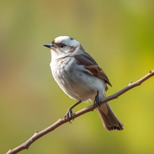 High-resolution photograph of a white-crowned sparrow perched on a branch, soft focus background, natural lighting, aperture f/4, shutter speed 1/250s, ISO 100, 85mm lens, taken with a DSLR camera, side view.