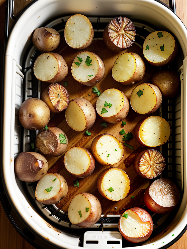 air fryer garlic steak bites and potatoes