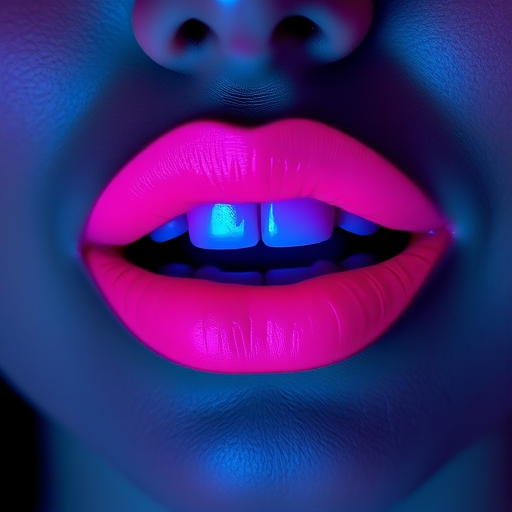 Neon pink lips with "Electric Bubblegum" style, boasting an ultra-matte finish and subtle UV-reactive pigments for a vibrant glow under blacklight