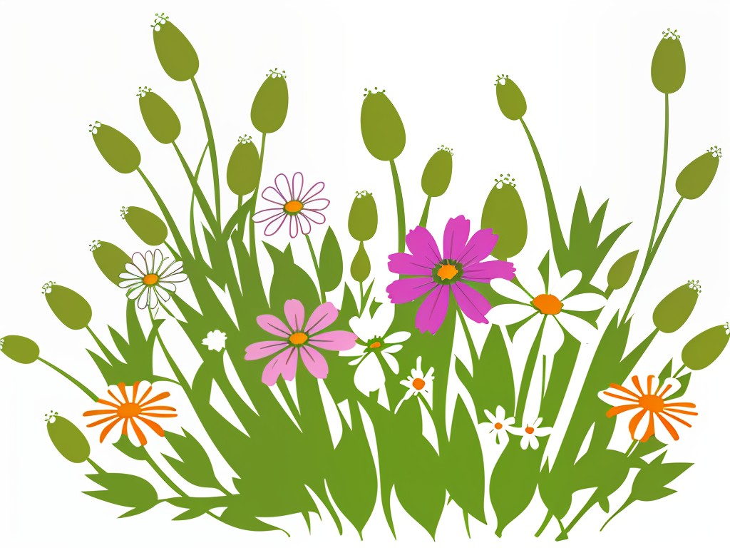 Colorful Wildflowers Blooming Vibrantly in a Lush Green Meadow Scene