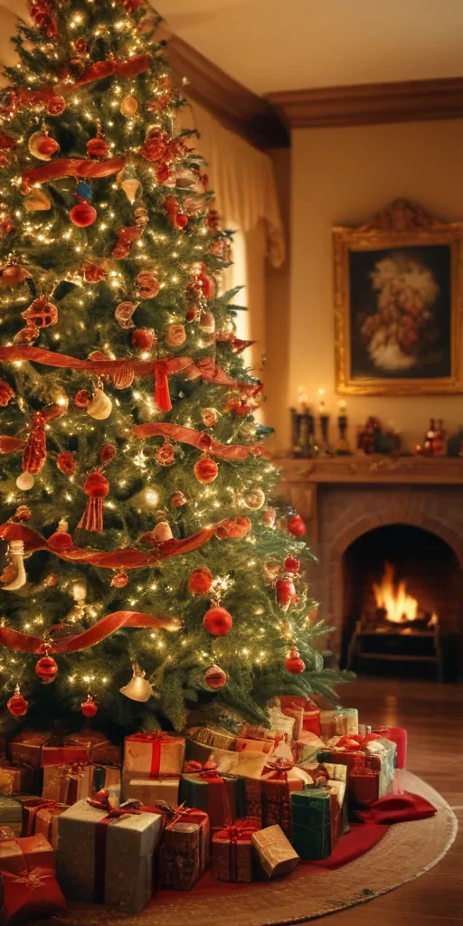 Cozy Christmas Scene with a Beautifully Decorated Tree and Presents