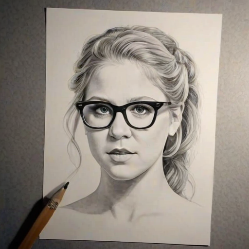 Delightful Amy Schumer, pencil sketch, portrait of Captivating woman 1924s in glasses, hair style beatnik, outline, clear lines, fine lines, 8k