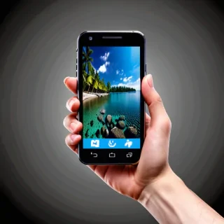 hand holding phone png