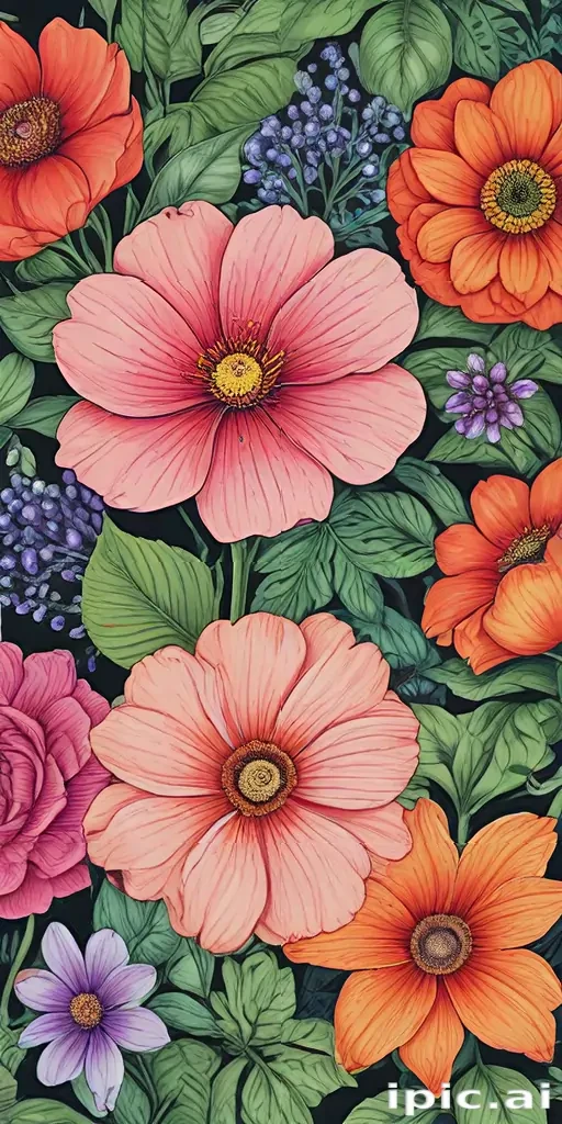color drawings of flowers