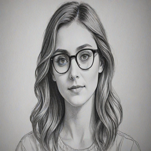 Delightful Alyson Stoner, pencil sketch, portrait of Alluring woman 1973s in glasses, hair style beatnik, outline, clear lines, fine lines, 8k