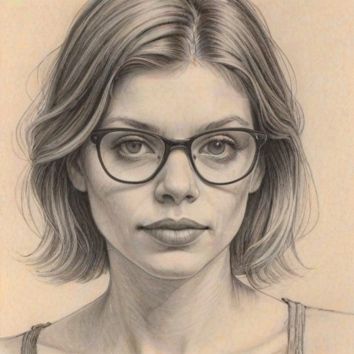 Sublime Amber Benson, pencil sketch, portrait of Wonderful woman 1978s in glasses, hair style beatnik, outline, clear lines, fine lines, 8k