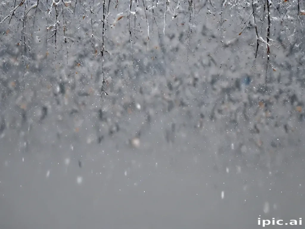 Snowflakes Gently Falling from Branches Against a Soft Gray Background