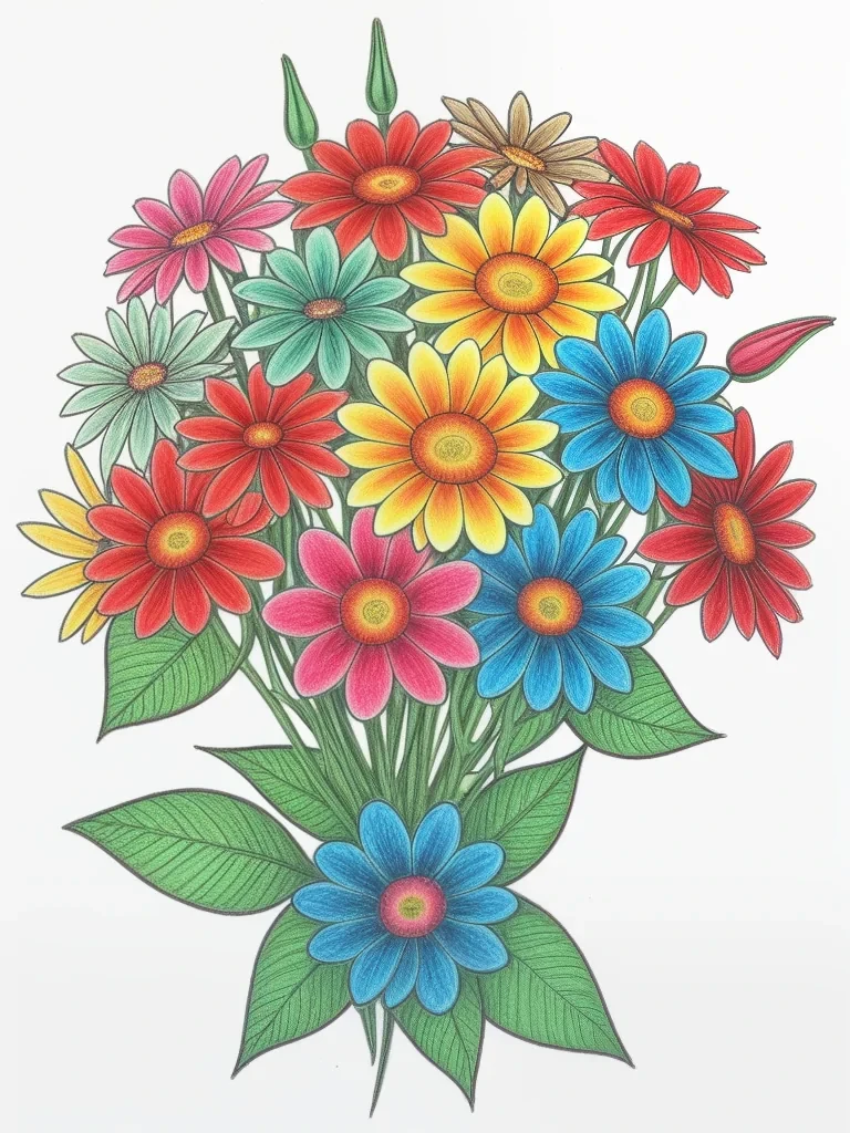 colored flowers drawing