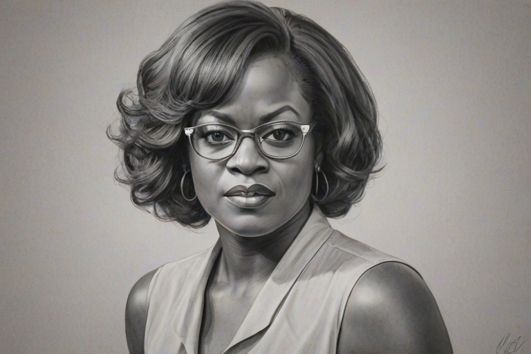 Beautiful Viola Davis, pencil sketch, portrait of beautiful woman 60s in glasses, hair style beatnik, outline, clear lines, fine lines, 8k