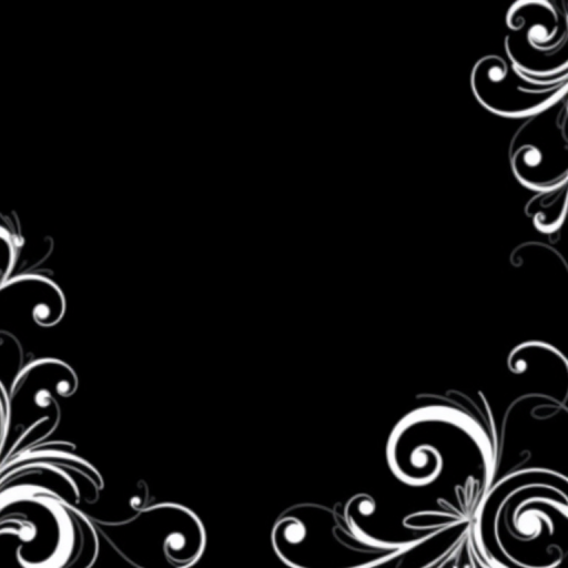Create a black background with intricate white swirls and curls in the corners, high resolution, ISO 100, f/2.8 aperture, 50mm lens, using a DSLR camera with a shallow depth of field for enhanced clarity and detail.