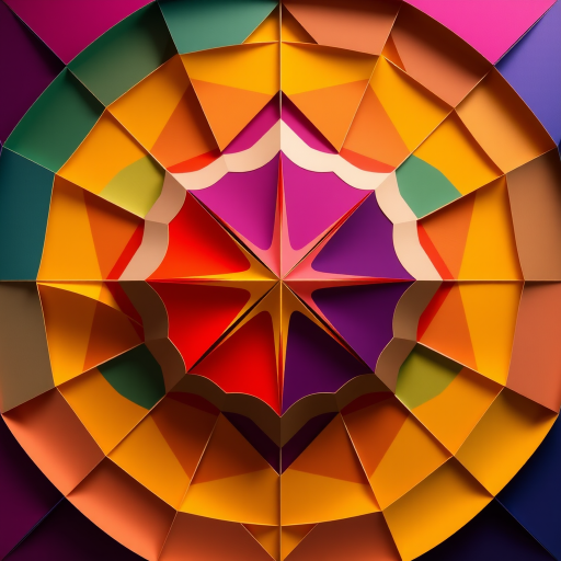 Create a high-resolution abstract geometric pattern with vibrant colors, using a DSLR camera with a 50mm lens at f/1.8, ISO 100, shutter speed 1/200s, in a top-down view, focusing on sharp lines and contrasting hues.